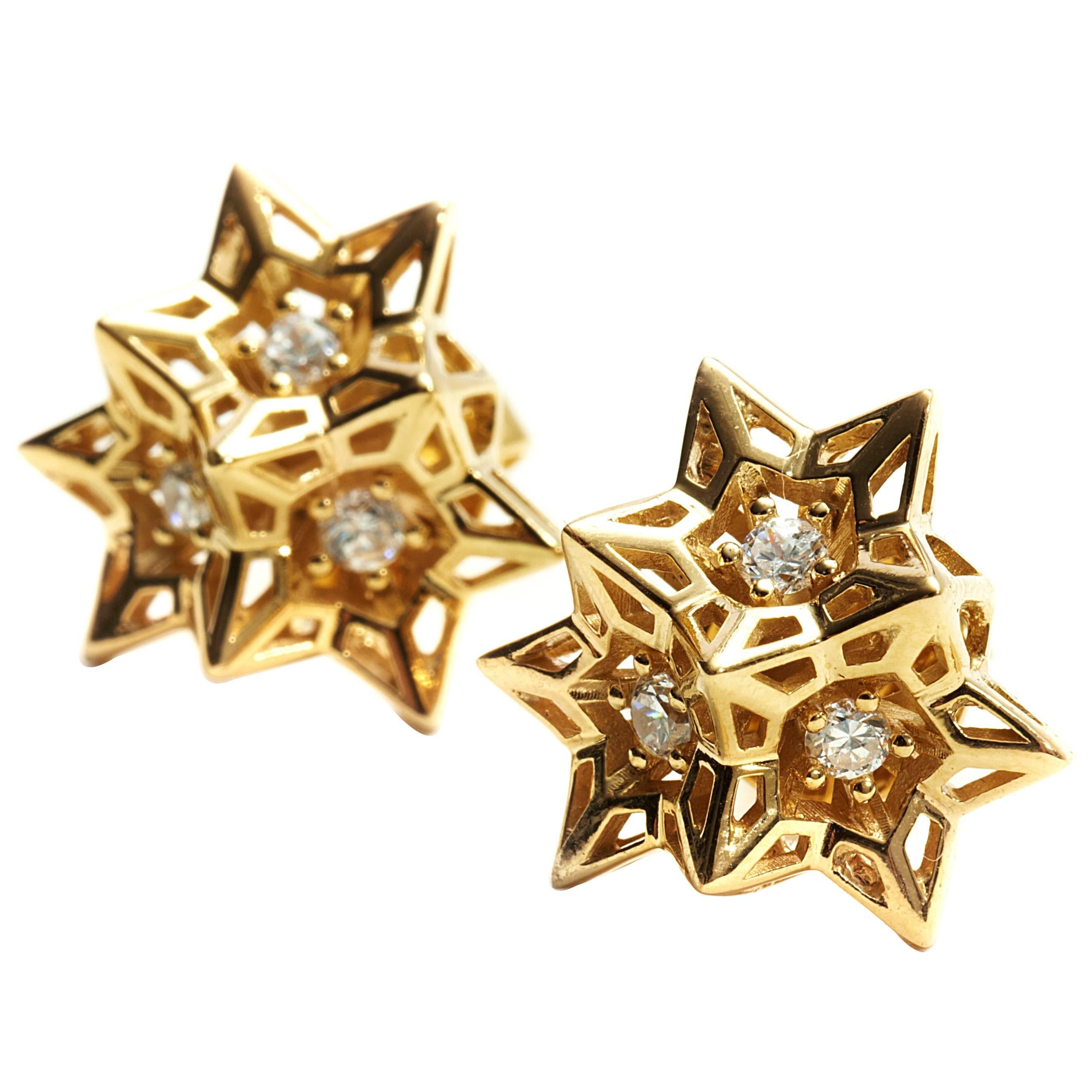 Tria Frame Diamond Gold Stud Earrings