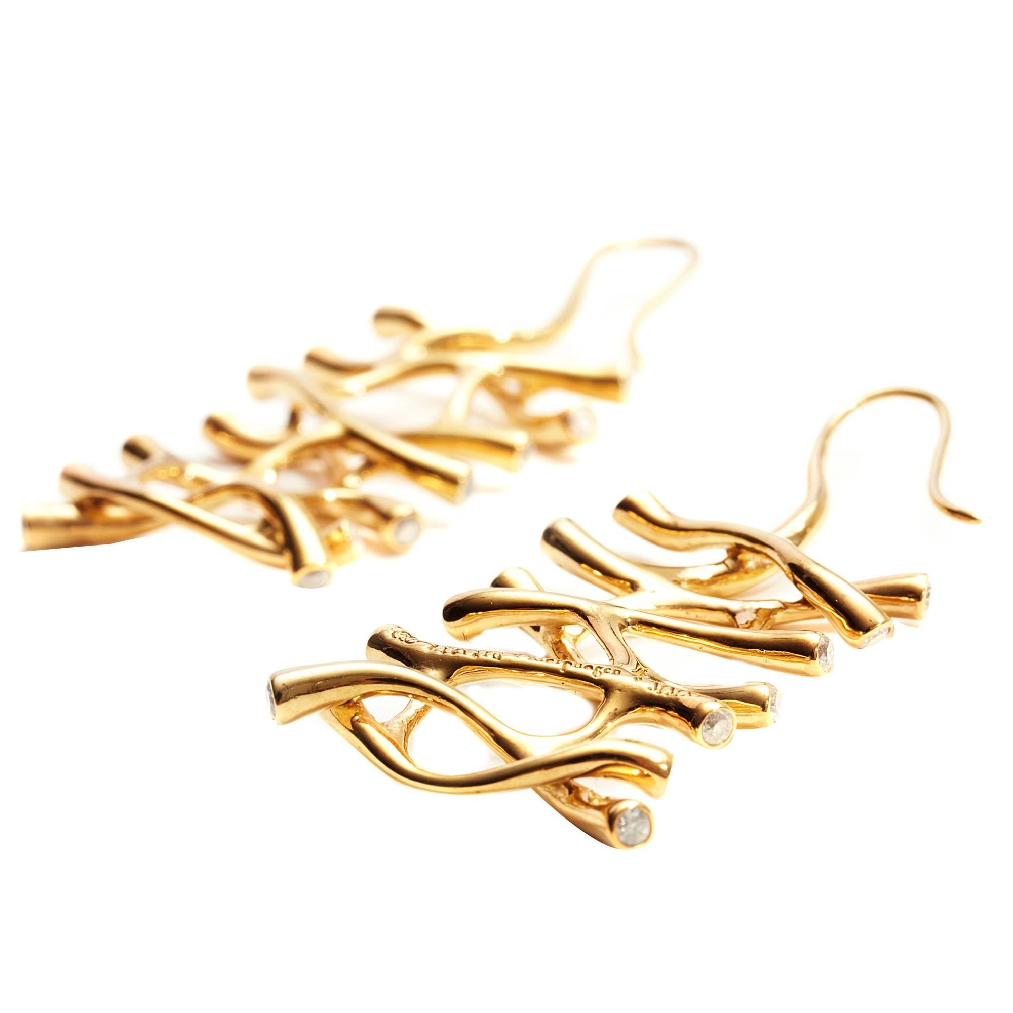 Web Diamond Gold Dangle Earrings For Sale