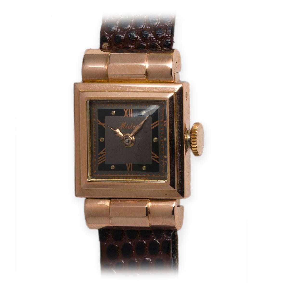 Mido Lady's Rose Gold Square Dress Wristwatch