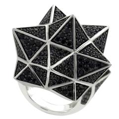 Tetra Full Pave Black Sapphire Silver Ring 11