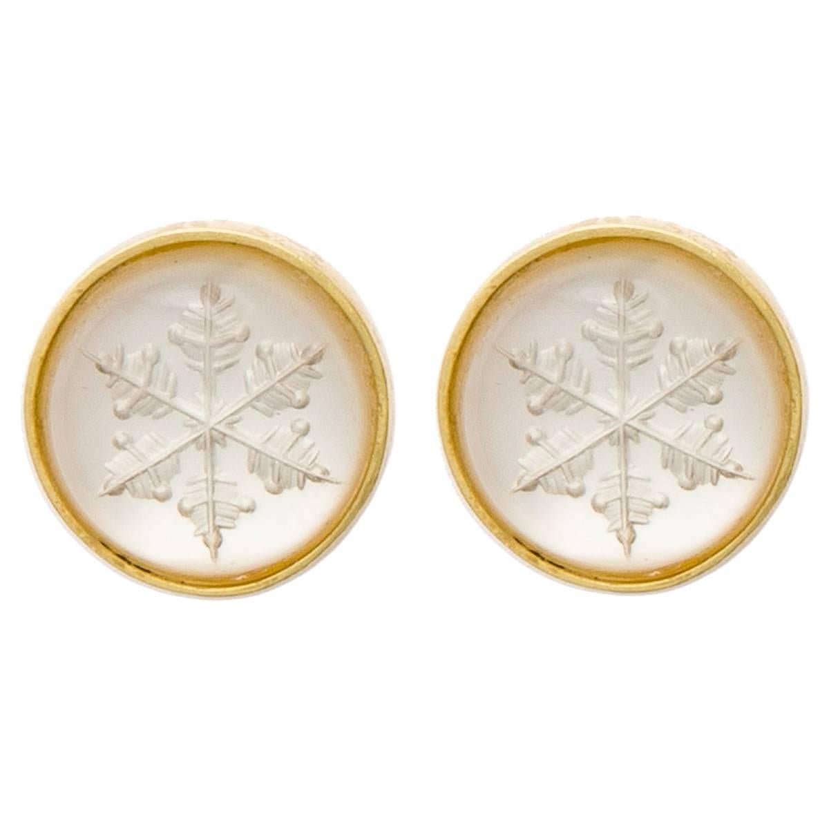  Snowflake Quartz Intaglio Gold Earrings