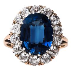 Antique Dazzling GIA Cert Victorian Sapphire Old Mine Cut Diamond Halo Engagement Ring 