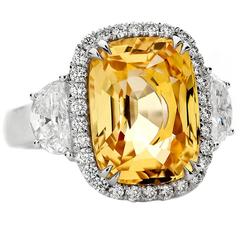 Yellow Sapphire Half-Moon Diamond Platinum Halo Engagement Ring