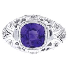 GIA Cert Purple Sapphire Diamond Platinum Engagement Ring 2