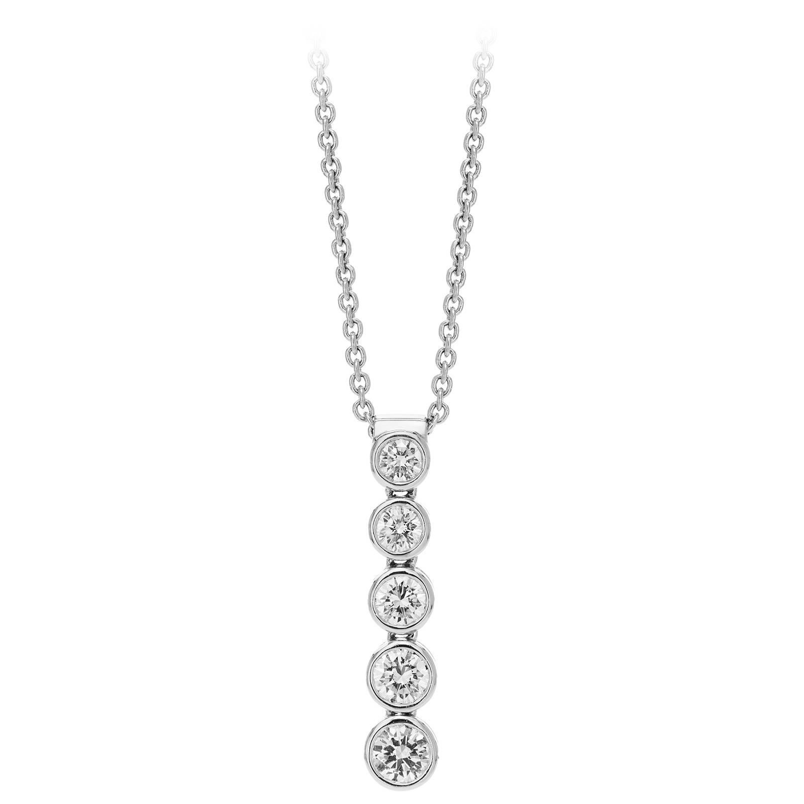 White Gold Five Diamond Cascading Drop Pendant Necklace For Sale