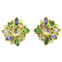 Temple St. Clair Anima Moonstone Tanzanite Tsavorite diamond gold Earrings 