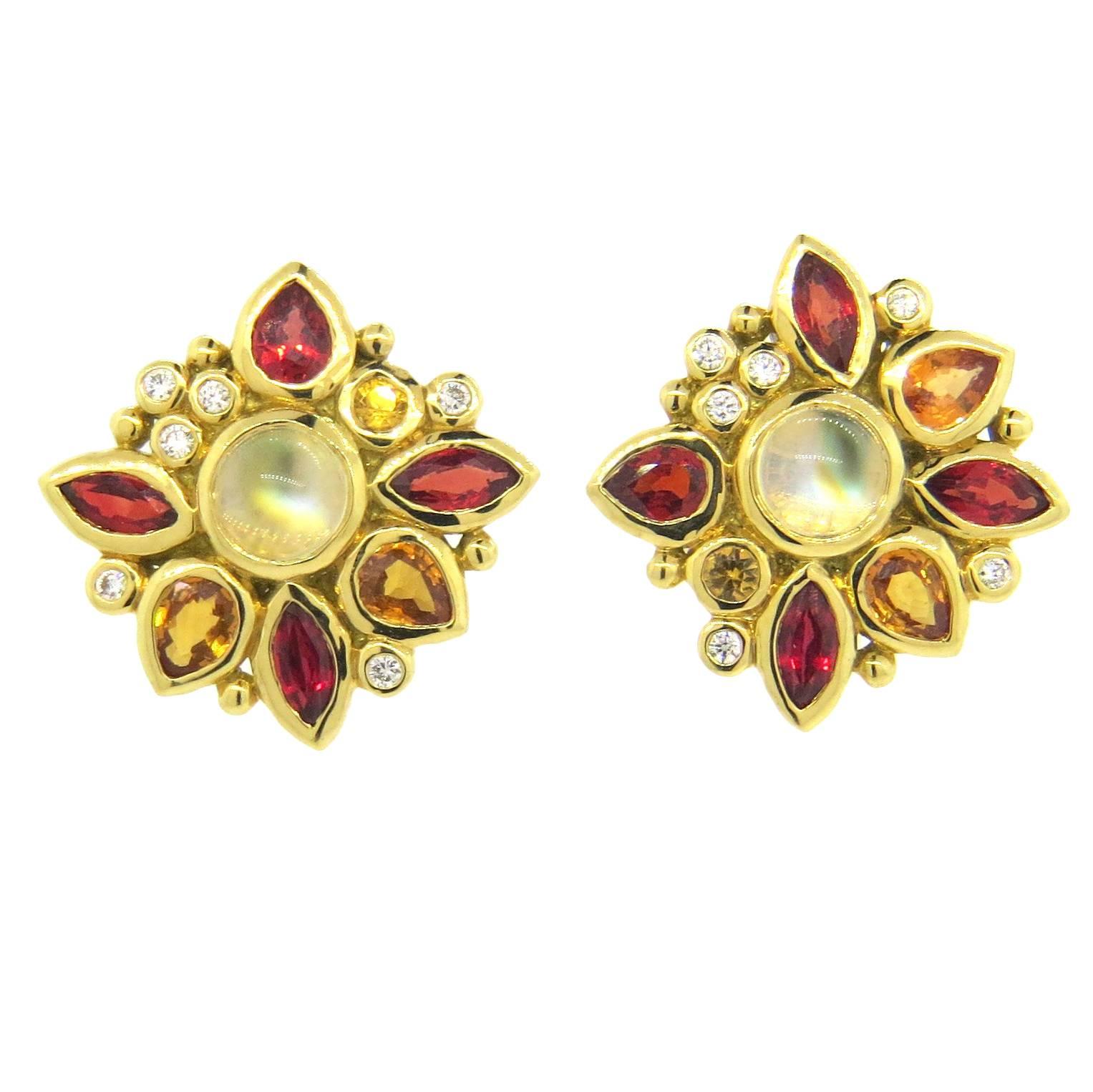 Temple St. Clair Anima Sapphire Moonstone Diamond Gold Earrings 