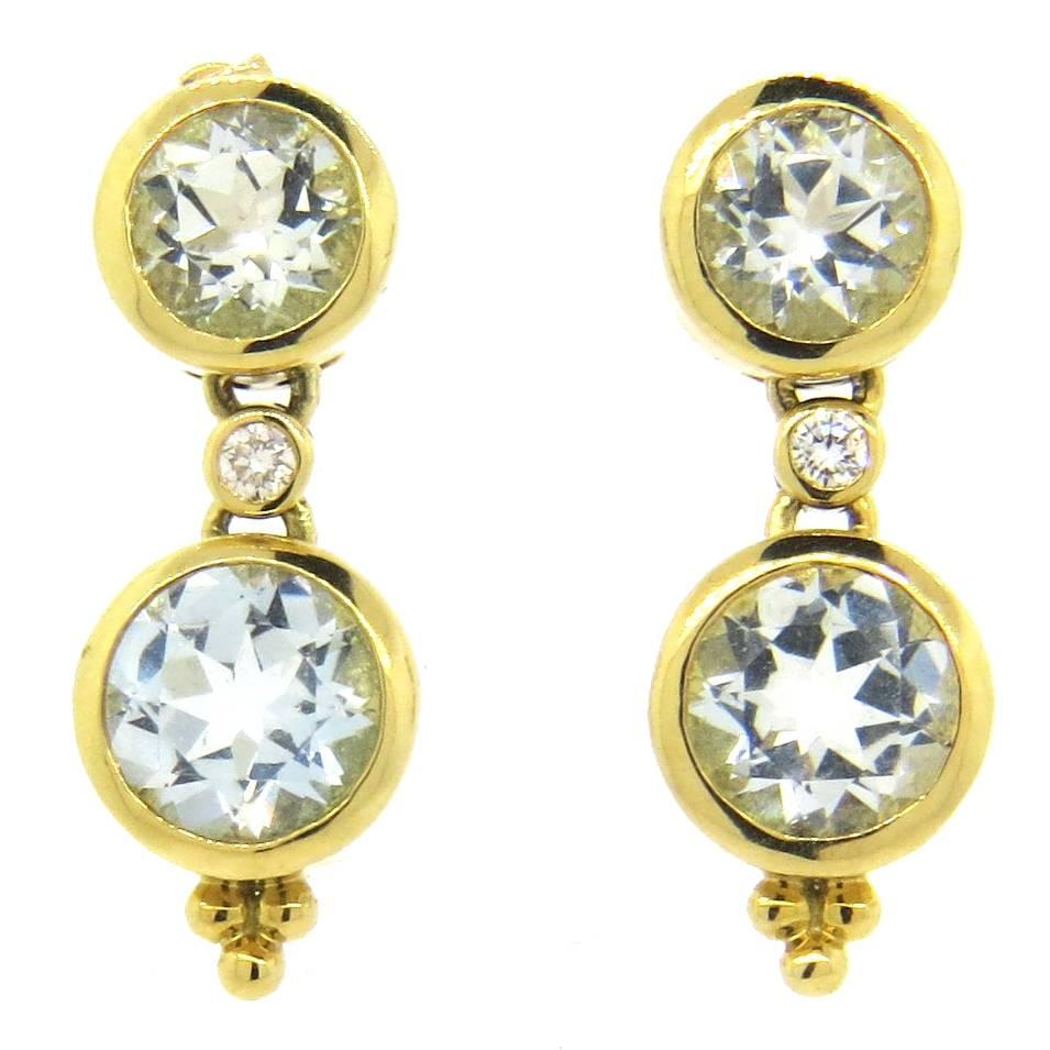 Temple St. Clair Aquamarine Diamond Gold Drop Earrings 