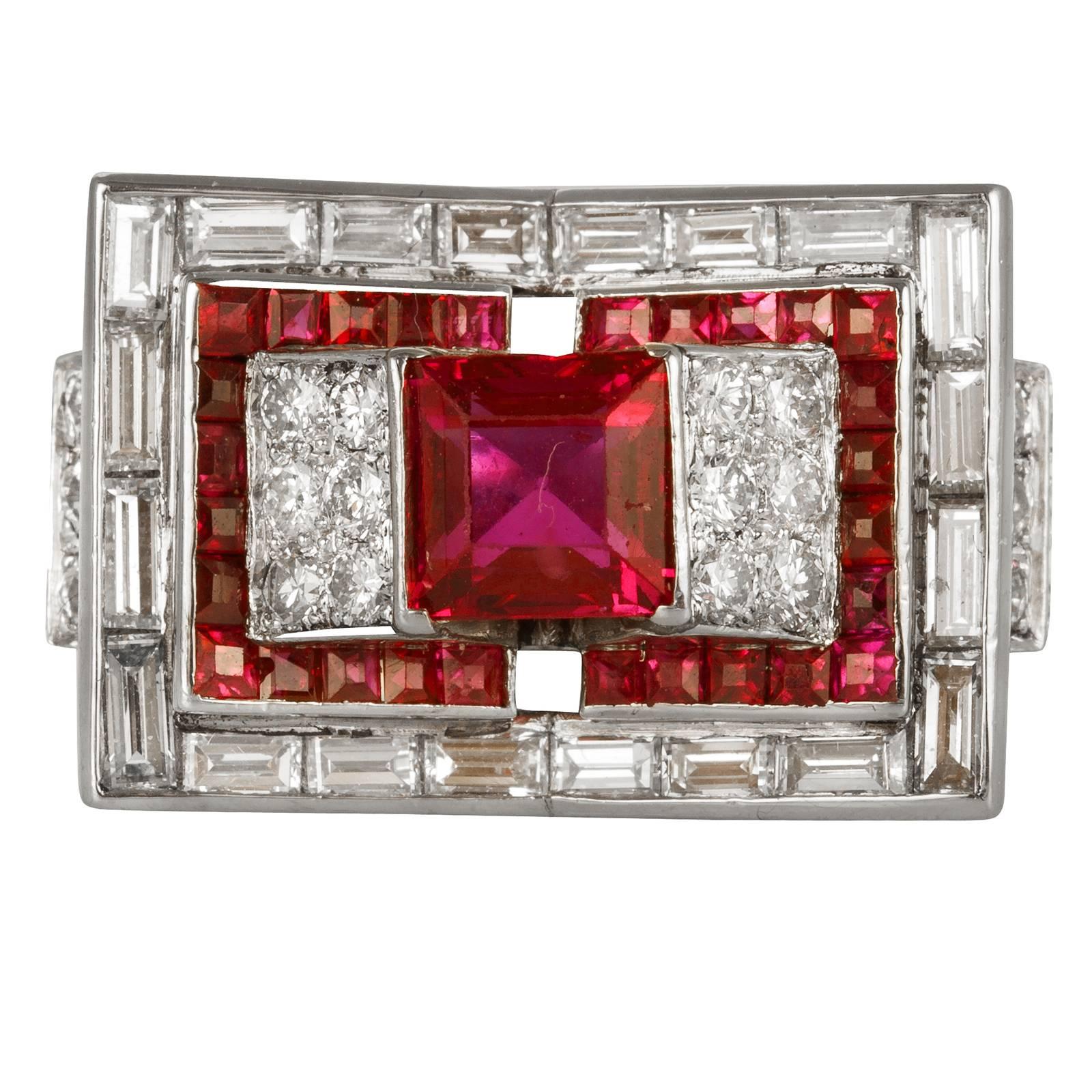 Ruby Diamond platinum Ring For Sale