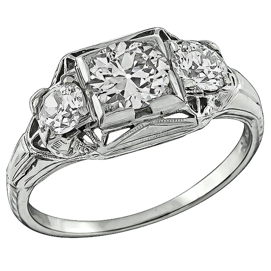 Edwardian Three Stone White Gold Engagement Ring For Sale