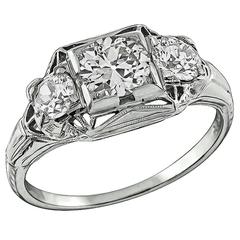 Antique Edwardian Three Stone White Gold Engagement Ring