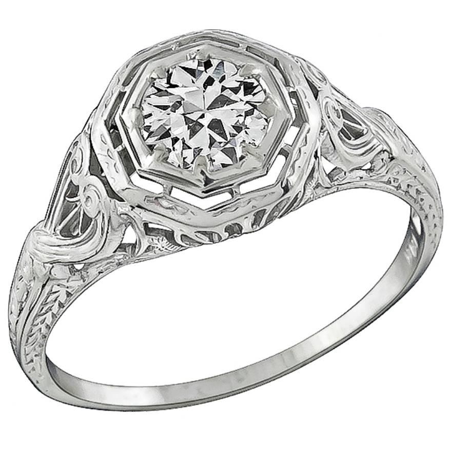 Edwardian Old Mine Cut Diamond White Gold Engagement Ring For Sale