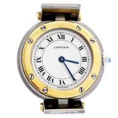 Cartier Lady's Yellow Gold Stainless Steel Santos Round Quartz Wristwatch