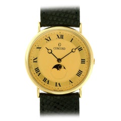 Retro Concord Yellow Gold  Moonphase ultra thin Quartz Wristwatch