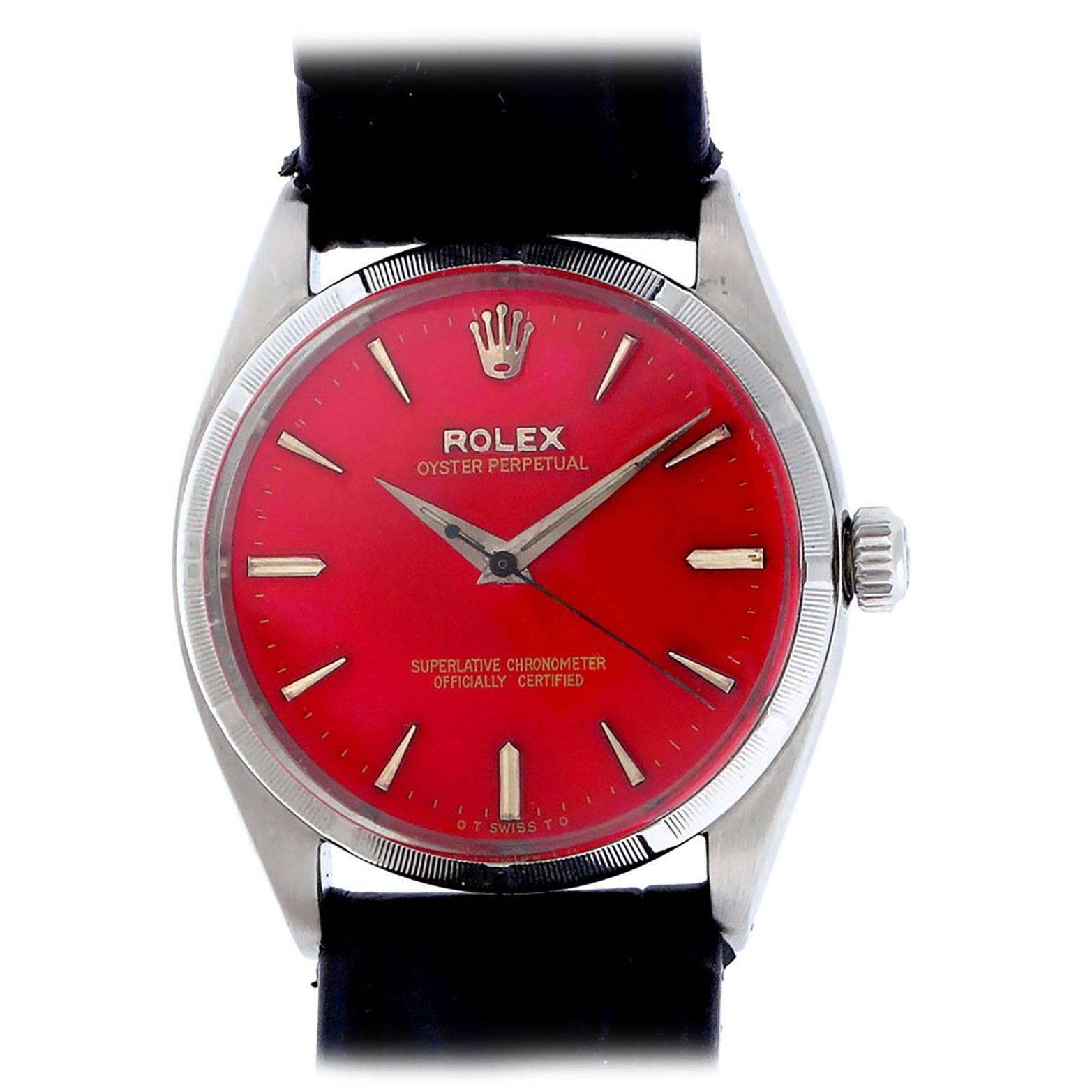 Rolex Stainless Steel Custom Colored Red Dial Wristwatch Ref 6565