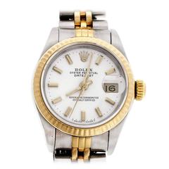 Rolex Lady's Yellow Gold Stainless Steel Datejust Custom Colored Dial Wristwatch