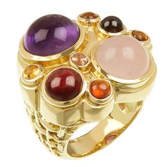 Amethyst Rose Quartz Garnet Multi-Gemstone Gold Ring 4