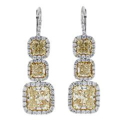 14.96 Carats Fancy Yellow Diamond Gold Platinum Dangle Earrings 5