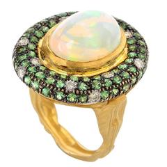 Majestic Opal Tsavorite Diamond Gold Ring 