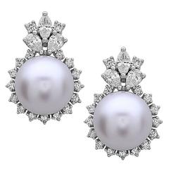 South Sea Pearl Evergreen diamond gold Bridal Earrings