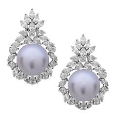 Gorgeous South Sea Pearl Diamond Gold Dangle Earrings 8