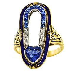 Antique Art Deco Sapphire & Diamond Ring with Enamel