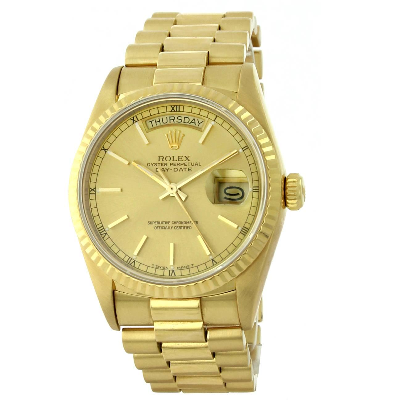 Rolex Yellow Gold President Automatic Wristwatch Ref 18038 For Sale