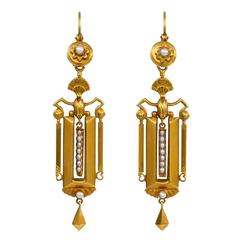 19th Century English Gold and Seed Pearl Earrings