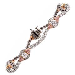 Charles Krypell Natural Fancy Pink Diamond Gold Platinum Tennis Bracelet 5