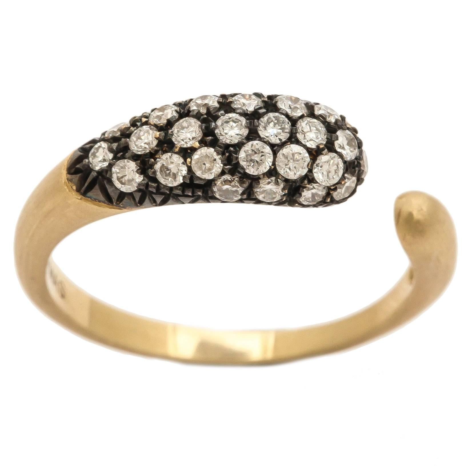 18k yellow gold, gocce ring with white diamonds