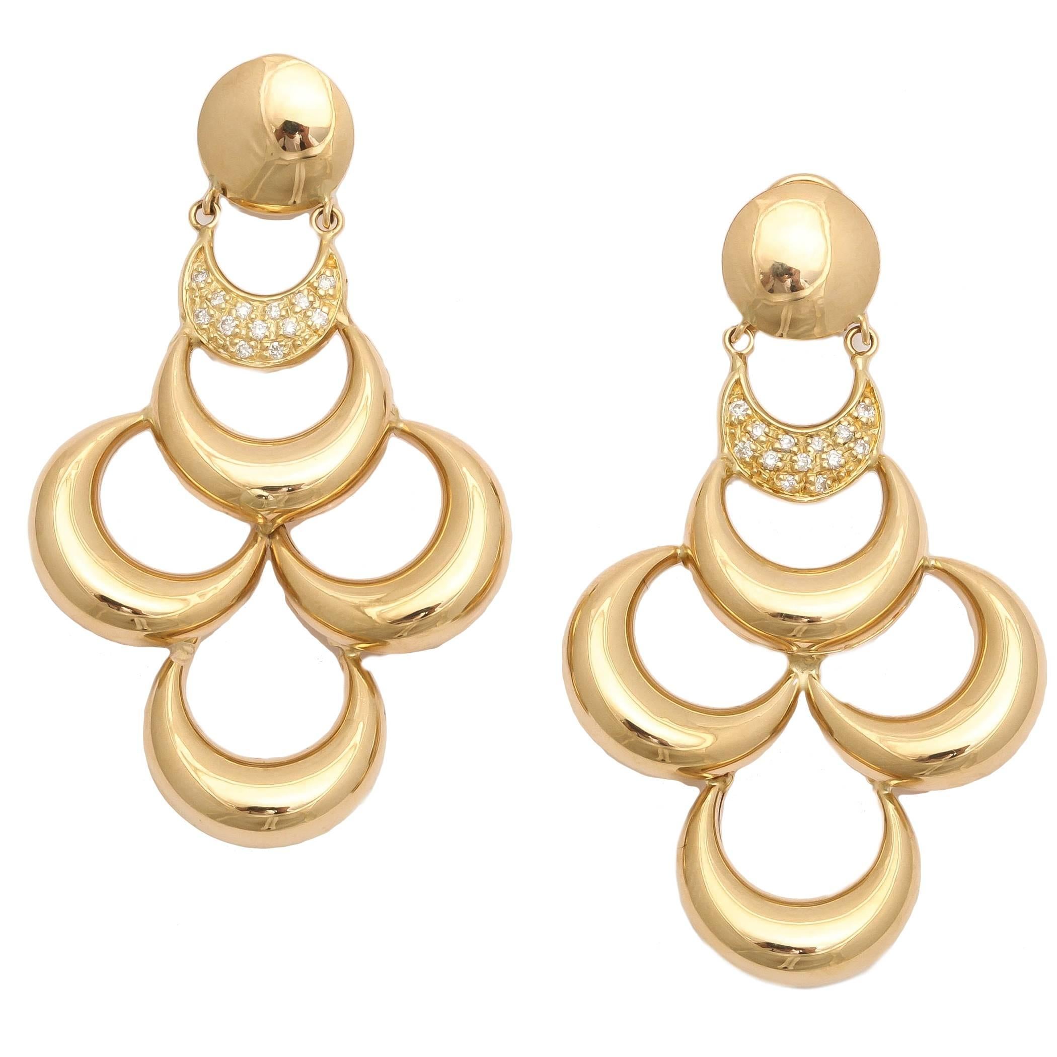 Diamond Gold Lune Earrings For Sale