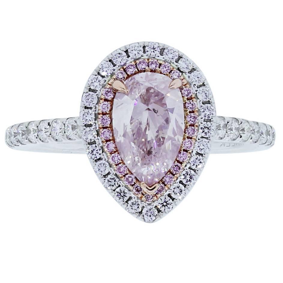 1.01 Carat Pink Pear shaped Diamond Gold Engagement Ring