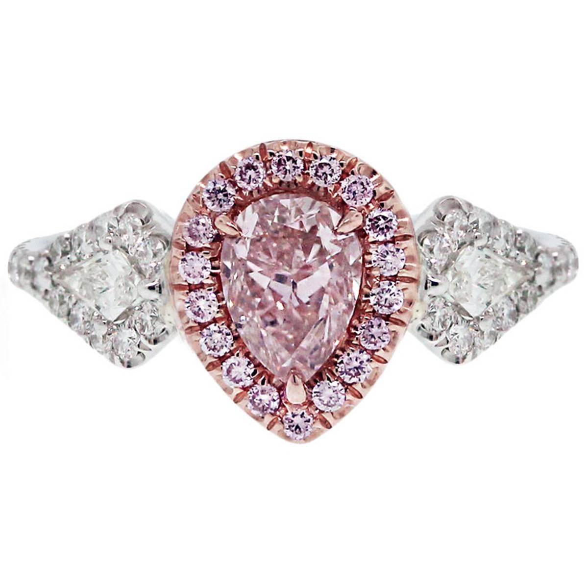 1,01 Karat GIA-zertifizierter rosa birnenförmiger Diamant-Verlobungsring aus zweifarbigem Gold im Angebot