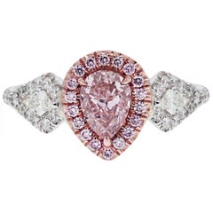 1.01 Carat GIA Cert Pink Diamond Pear Shape Bague de fiançailles en or bicolore