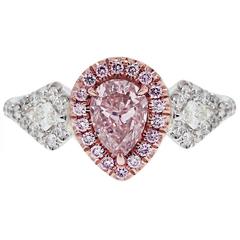 1.01 Carat GIA Cert Pink Pear Shape Diamond Two Color Gold Engagement Ring 1