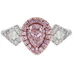 1.01 Carat GIA Cert Pink Pear Shape Diamond Two Color Gold Engagement Ring