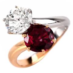 French GIA Certified 3.66 Carat Ruby Diamond Gold Engagement Ring 9