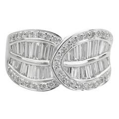 Round and Baguette-Cut Diamond Platinum Bypass Ring Round and Baguette-Cut Diamond Platinum Bypass Ring