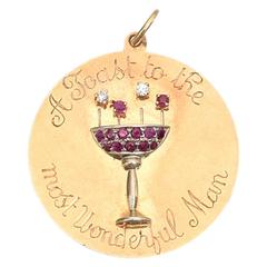 Vintage Gem-Set Gold Champagne Glass Disc Charm