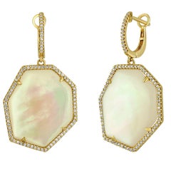 Mother of Pearl 0.47 Carats Diamond Gold Dangle Earrings