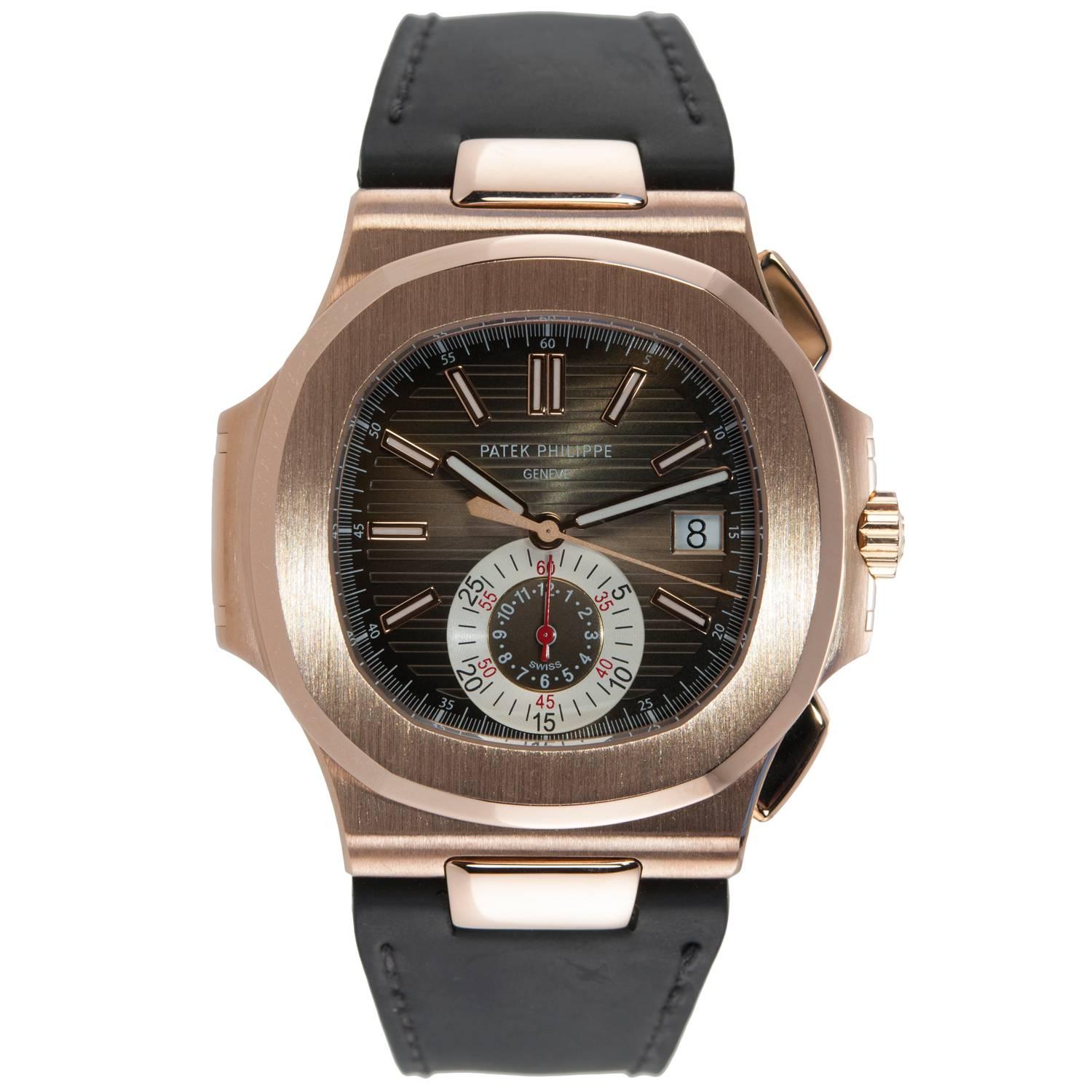 Patek Philippe rose gold Nautilus Chronograph Wristwatch ref 5980R For Sale
