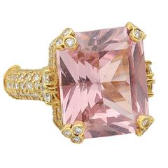 Judith Ripka Pink Quartz Diamond gold Cocktail Ring