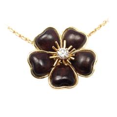 Van Cleef & Arpels Nerval Wood Diamond Gold Flower Pendant Necklace