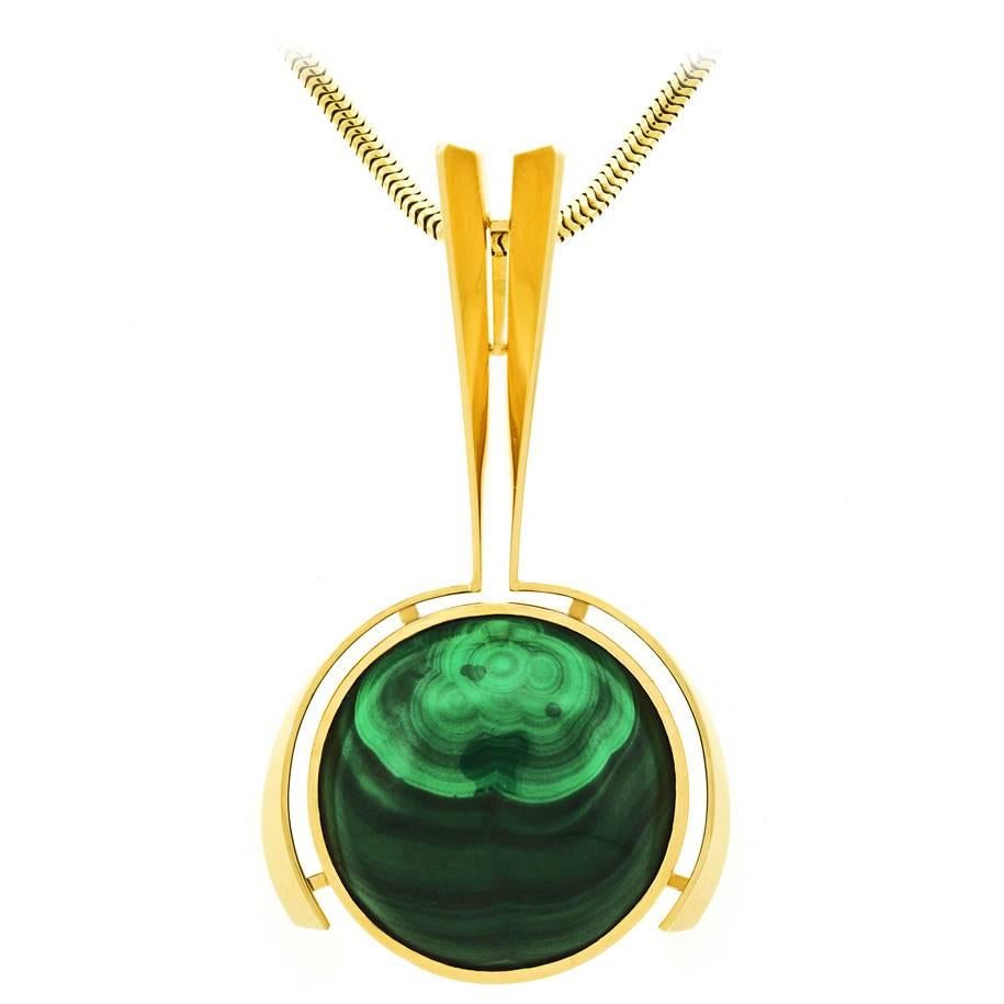 Modernist Malachite Pendant in Gold