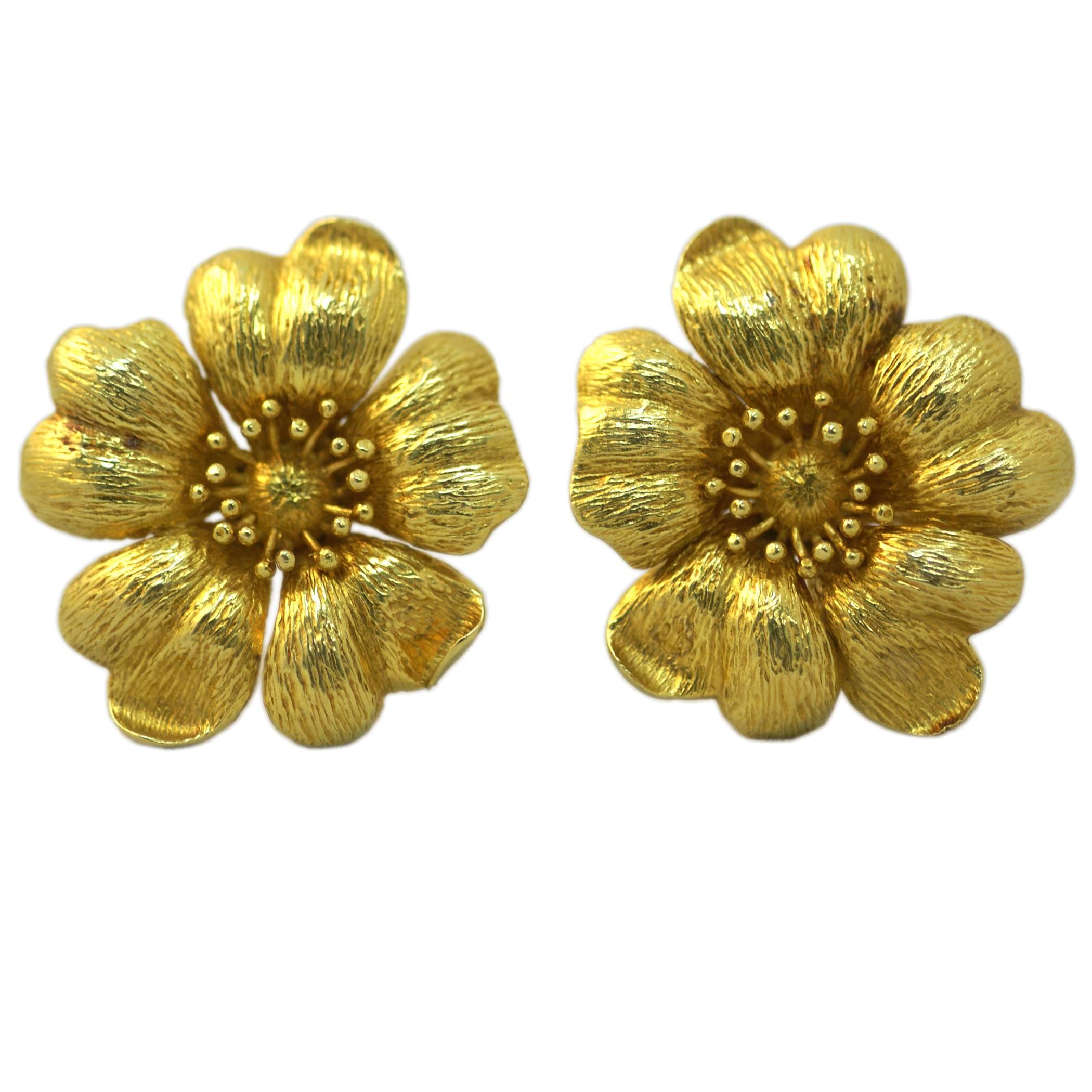 Lalaounis Gold Flower Earrings 