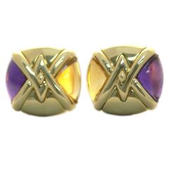 Bulgari Geometrical Citrine Amethyst Gold Ear Clips 11