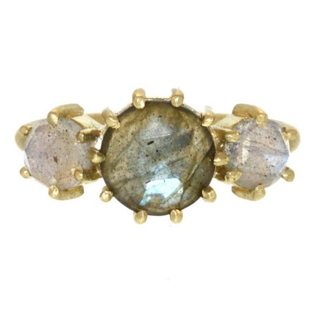 Labradorite Gold Three Stone Ring For Sale