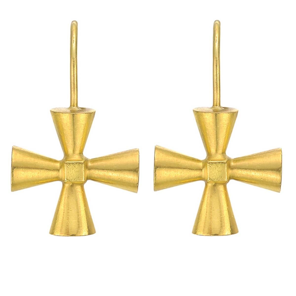 Caroline Ellen Gold Cross Drop Earrings