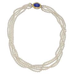 4-Strand Seed Pearl Necklace with Lapis Clasp