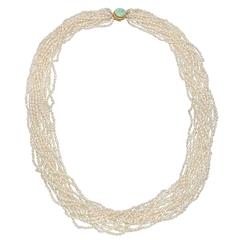 15-Strand Rice Pearl Necklace with Jade Gold Clasp